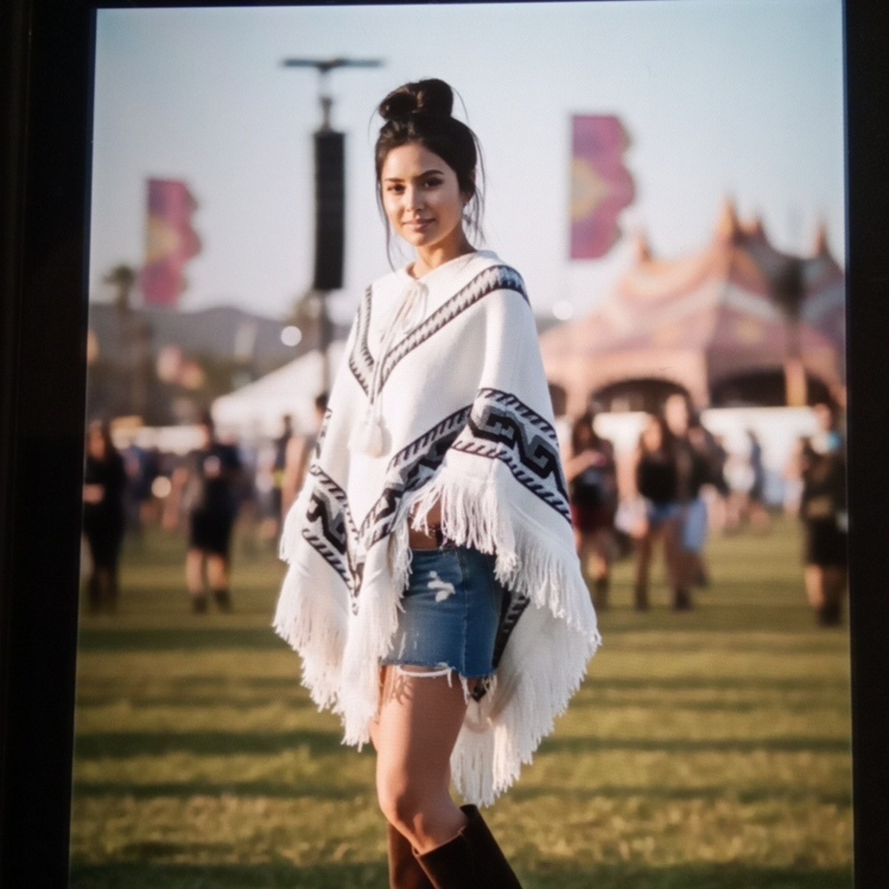 Free People North Country Fringe Poncho One Size Fits Most Festival Womens